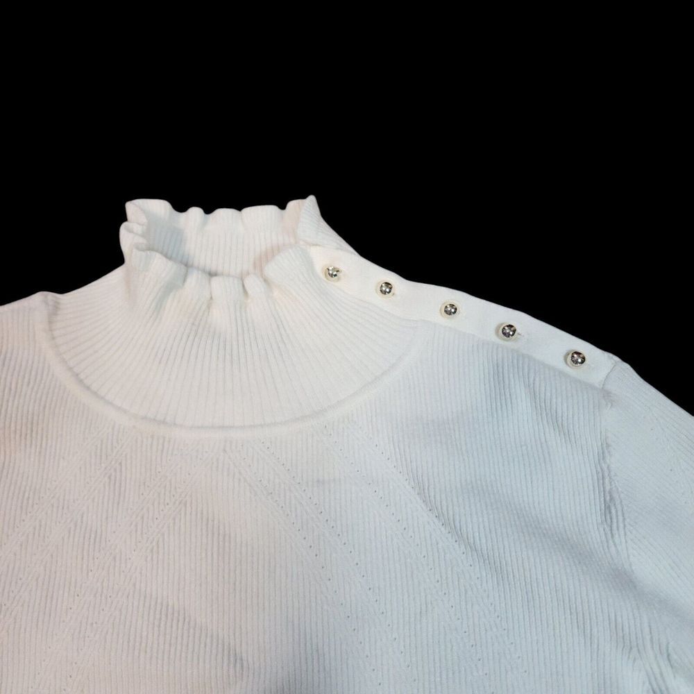 White House Black Market Gold Button Detail Mock Neck Ribbed Womens Size Large - Picture 9 of 10